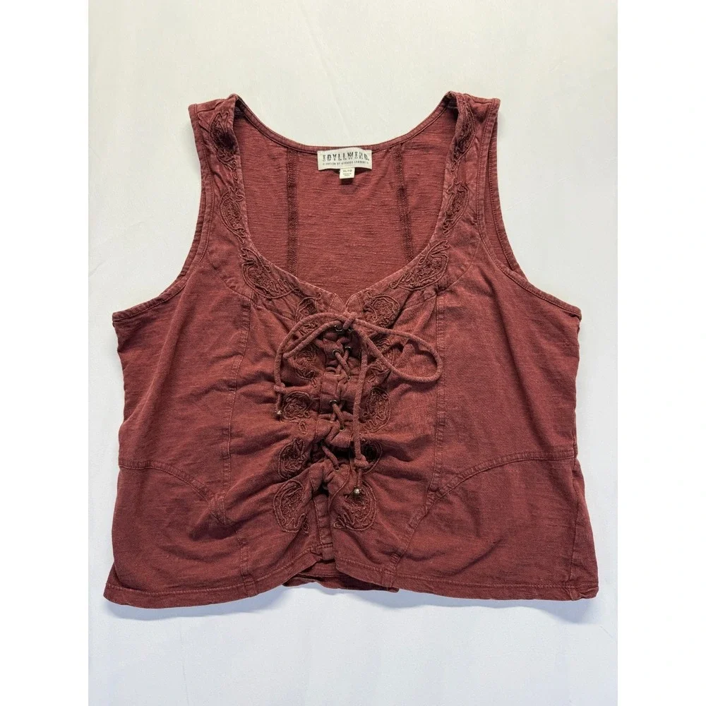 Idyllwind Fueled by Miranda Lambert Tank Top Women XL Maroon Embroidered Lace Up